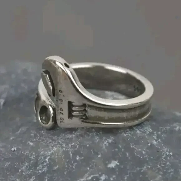 Adjustable Wrench Ring Retro VTG Design Motorcycle Men Tool Worker